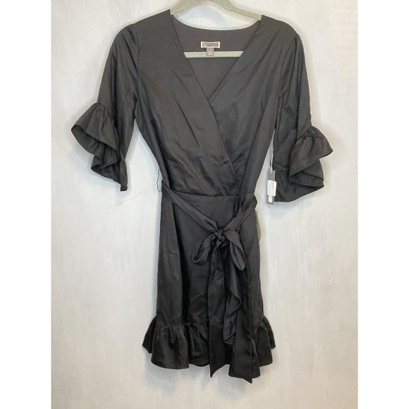 Chelsea 28 Black Ruffled Wrap Dress - Picture 3 of 6